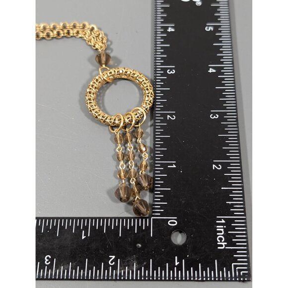 Retro Gold Tone Brown Glass Chain Tassel Necklace Rolo Link Boho 18" - Picture 9 of 9